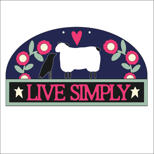 NO702- MDF Large Simplify Primitive Folk Floral Style Hanging Plaque - Live Simply - Olifantjie - Wooden - MDF - Lasercut - Blank - Craft - Kit - Mixed Media - UK