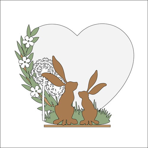 OL4909 - MDF Double Hare and Dandelion - Freestanding or Hanging/no holes - Acrylic white, or clear or MDF Heart - Olifantjie - Wooden - MDF - Lasercut - Blank - Craft - Kit - Mixed Media - UK