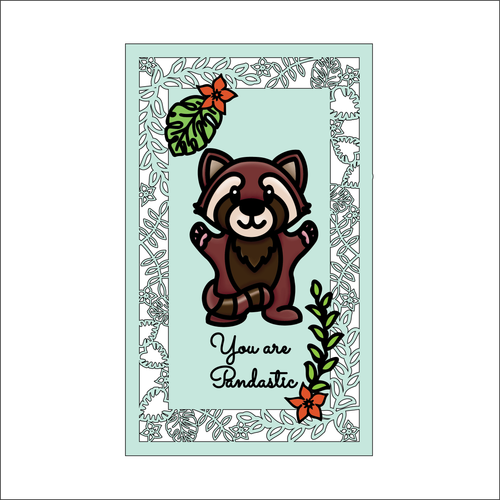 OL4882 - MDF Rectangle Rattan Doodle  Personalised Plaque - Red Panda - Olifantjie - Wooden - MDF - Lasercut - Blank - Craft - Kit - Mixed Media - UK