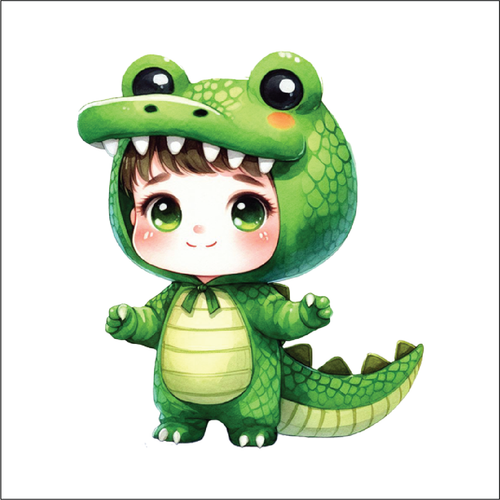 UV060 - UVDTF - Decal only Dress up child crocodile - Olifantjie - Wooden - MDF - Lasercut - Blank - Craft - Kit - Mixed Media - UK