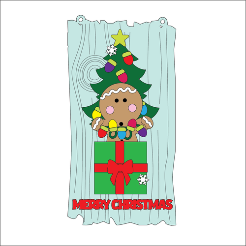 OL5382 - MDF Christmas Lights Tree Stacker Plaque with optional hanging holes - Driftwood Style backing - Gingerbread - Olifantjie - Wooden - MDF - Lasercut - Blank - Craft - Kit - Mixed Media - UK