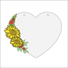 OL4345 - MDF Floral Heart - Freestanding or Hanging/no holes - Acrylic white, or clear or MDF Heart - Sunflower - Olifantjie - Wooden - MDF - Lasercut - Blank - Craft - Kit - Mixed Media - UK