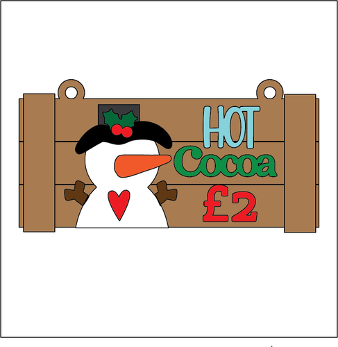 NO251 - MDF 2 Sizes Christmas Hot Cocoa Snowman sign Hanging Bauble - Olifantjie - Wooden - MDF - Lasercut - Blank - Craft - Kit - Mixed Media - UK