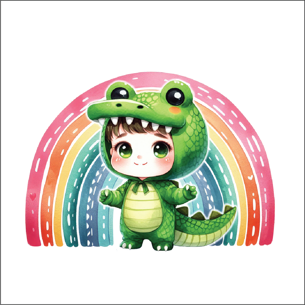 UV061 - UVDTF - Decal only Dress up child crocodile rainbow - Olifantjie - Wooden - MDF - Lasercut - Blank - Craft - Kit - Mixed Media - UK