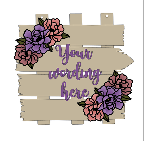 OL5565 - MDF Floral Flower Style 2 Personalised Layered Plank Plaque - Olifantjie - Wooden - MDF - Lasercut - Blank - Craft - Kit - Mixed Media - UK