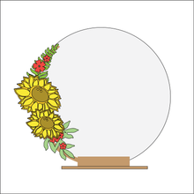 OL4336 - MDF Floral Circle - Freestanding or Hanging/no holes - Acrylic white, or clear or MDF Circle - Sunflower - Olifantjie - Wooden - MDF - Lasercut - Blank - Craft - Kit - Mixed Media - UK