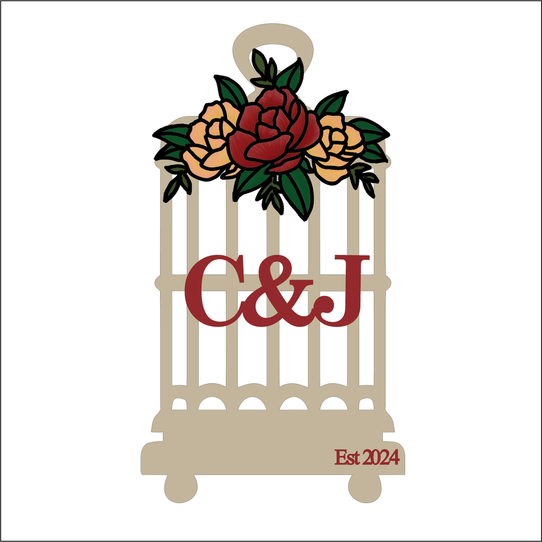 OL5568 - MDF Floral Flower style 1 Theme Bird Cage Personalised - Olifantjie - Wooden - MDF - Lasercut - Blank - Craft - Kit - Mixed Media - UK