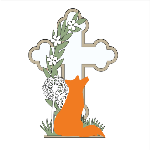 OL4917 - MDF and Acrylic Cross - Single Fox and Dandelion - Freestanding or Hanging/no holes - Acrylic white, or clear or MDF Cross - - Olifantjie - Wooden - MDF - Lasercut - Blank - Craft - Kit - Mixed Media - UK