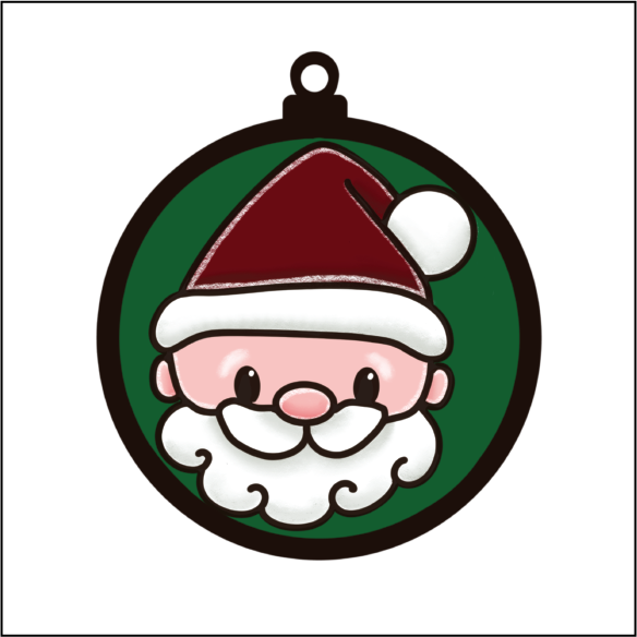 OL5503 - MDF Round Hanging - Doodle Christmas Bauble - Santa - Olifantjie - Wooden - MDF - Lasercut - Blank - Craft - Kit - Mixed Media - UK