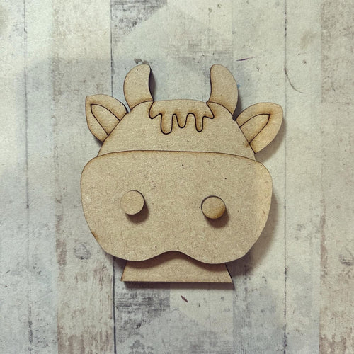 NO008 - MDF Magnet Size Simple Cow Head - Olifantjie - Wooden - MDF - Lasercut - Blank - Craft - Kit - Mixed Media - UK