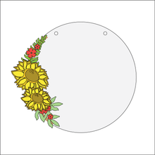 OL4336 - MDF Floral Circle - Freestanding or Hanging/no holes - Acrylic white, or clear or MDF Circle - Sunflower - Olifantjie - Wooden - MDF - Lasercut - Blank - Craft - Kit - Mixed Media - UK