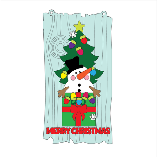 OL5385 - MDF Christmas Lights Tree Stacker Plaque with optional hanging holes - Driftwood Style backing - Snowman - Olifantjie - Wooden - MDF - Lasercut - Blank - Craft - Kit - Mixed Media - UK