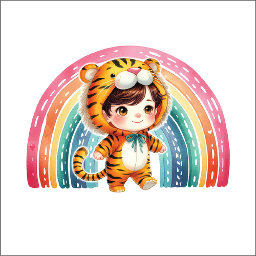 UV063 - UVDTF - Decal only Dress up child tiger rainbow - Olifantjie - Wooden - MDF - Lasercut - Blank - Craft - Kit - Mixed Media - UK