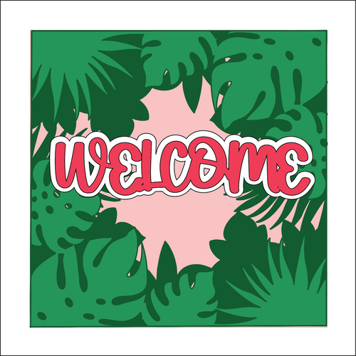 OL5166 - MDF Square Layered Personalised Tropical Leaves Plaque - Olifantjie - Wooden - MDF - Lasercut - Blank - Craft - Kit - Mixed Media - UK