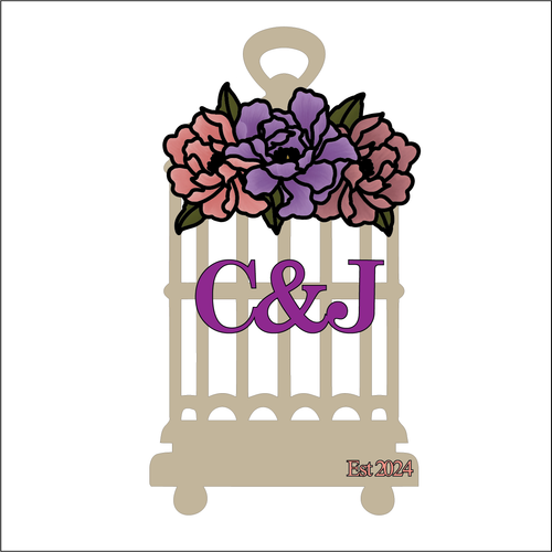 OL5569 - MDF Floral Flower style 2 Theme Bird Cage Personalised - Olifantjie - Wooden - MDF - Lasercut - Blank - Craft - Kit - Mixed Media - UK