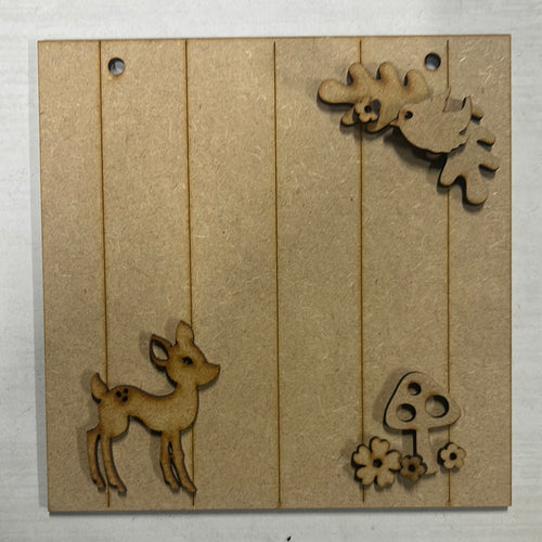 Sale - Square woodland deer 15cm plaque CC76 - Olifantjie - Wooden - MDF - Lasercut - Blank - Craft - Kit - Mixed Media - UK