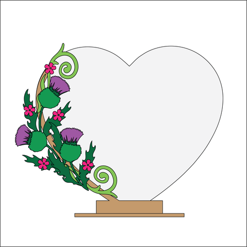 OL4344 - MDF Floral Heart - Freestanding or Hanging/no holes - Acrylic white, or clear or MDF Heart - Thistle - Olifantjie - Wooden - MDF - Lasercut - Blank - Craft - Kit - Mixed Media - UK