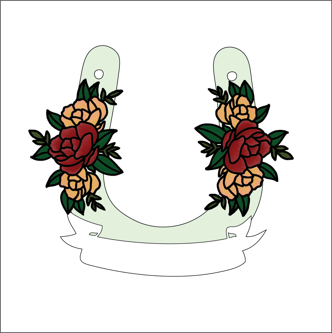 OL5566 - MDF Flower Floral Themed Horse Shoe - Olifantjie - Wooden - MDF - Lasercut - Blank - Craft - Kit - Mixed Media - UK