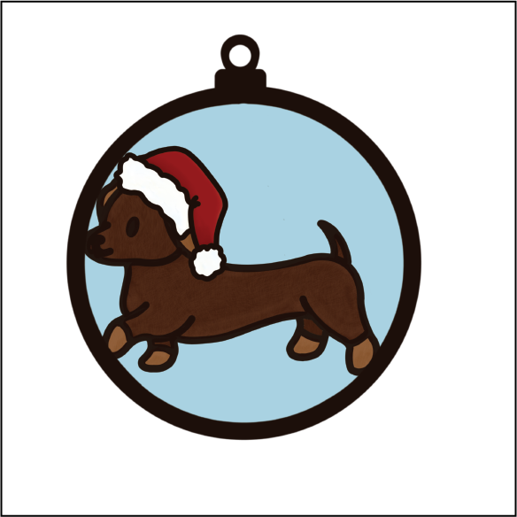 OL5488 - MDF Round Hanging - Doodle Christmas Bauble - Dog 2 - Olifantjie - Wooden - MDF - Lasercut - Blank - Craft - Kit - Mixed Media - UK