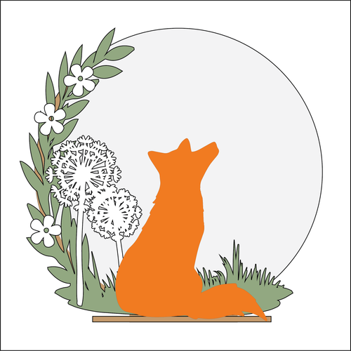 OL4903 - MDF Single Fox & Dandelion Themed Circle - Freestanding or Hanging/no holes - Acrylic white, or clear or MDF Circle - Olifantjie - Wooden - MDF - Lasercut - Blank - Craft - Kit - Mixed Media - UK