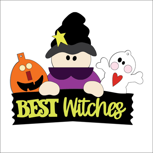 NO196 - MDF Autumn Halloween Best Witches Hanging Sign Large - Olifantjie - Wooden - MDF - Lasercut - Blank - Craft - Kit - Mixed Media - UK