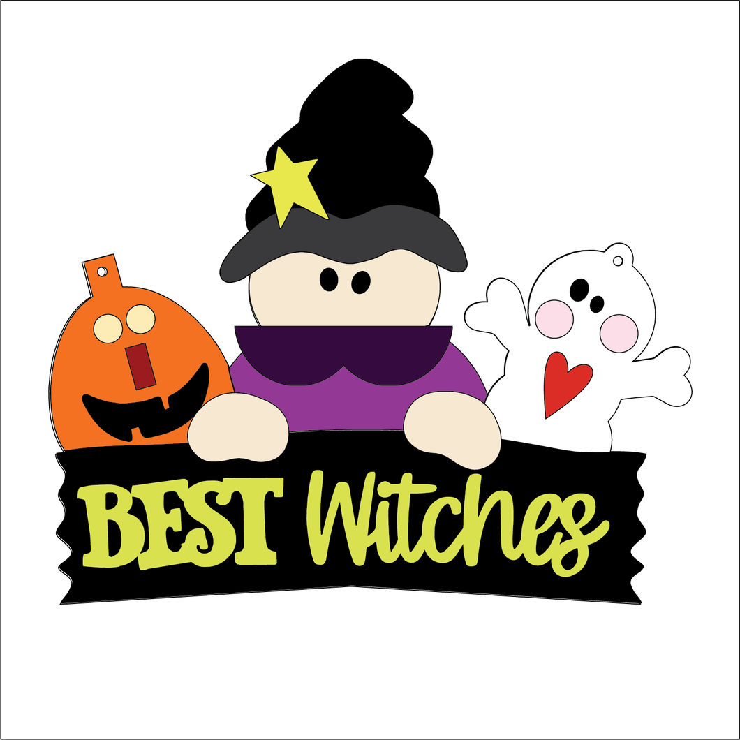 NO196 - MDF Autumn Halloween Best Witches Hanging Sign Large - Olifantjie - Wooden - MDF - Lasercut - Blank - Craft - Kit - Mixed Media - UK