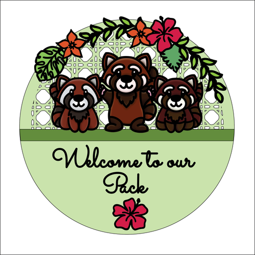 OL4885 - MDF Red Panda ‘Welcome to our pack’ Rattan Circle  Plaque - Olifantjie - Wooden - MDF - Lasercut - Blank - Craft - Kit - Mixed Media - UK