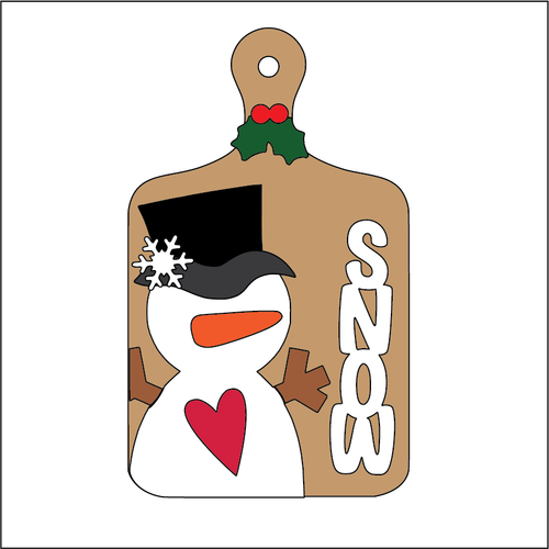 NO255 - MDF 2 Sizes Christmas ' Snow' Winter Snowman Chopping Board Hanging Bauble - Olifantjie - Wooden - MDF - Lasercut - Blank - Craft - Kit - Mixed Media - UK