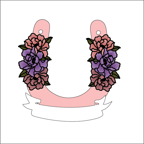 OL5567 - MDF Flower Floral style 2 Themed Horse Shoe - Olifantjie - Wooden - MDF - Lasercut - Blank - Craft - Kit - Mixed Media - UK