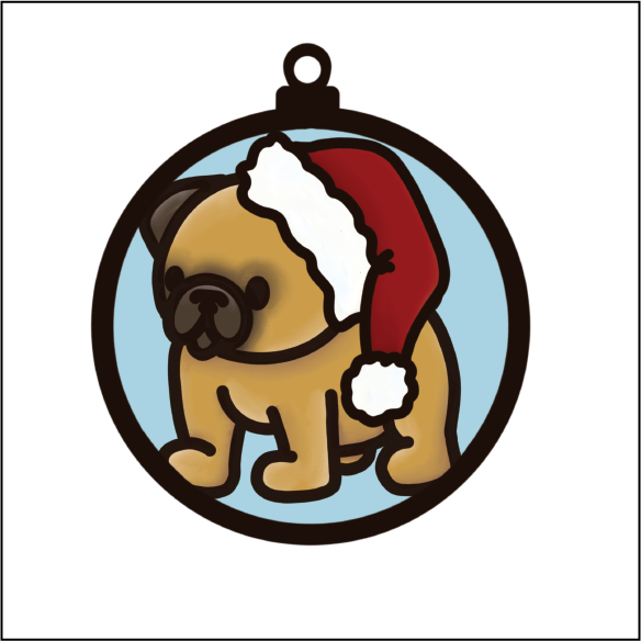 OL5489 - MDF Round Hanging - Doodle Christmas Bauble - Dog 3 - Olifantjie - Wooden - MDF - Lasercut - Blank - Craft - Kit - Mixed Media - UK