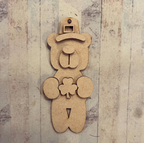 NO544 - MDF 2 Sizes Irish Clover Bear - Olifantjie - Wooden - MDF - Lasercut - Blank - Craft - Kit - Mixed Media - UK