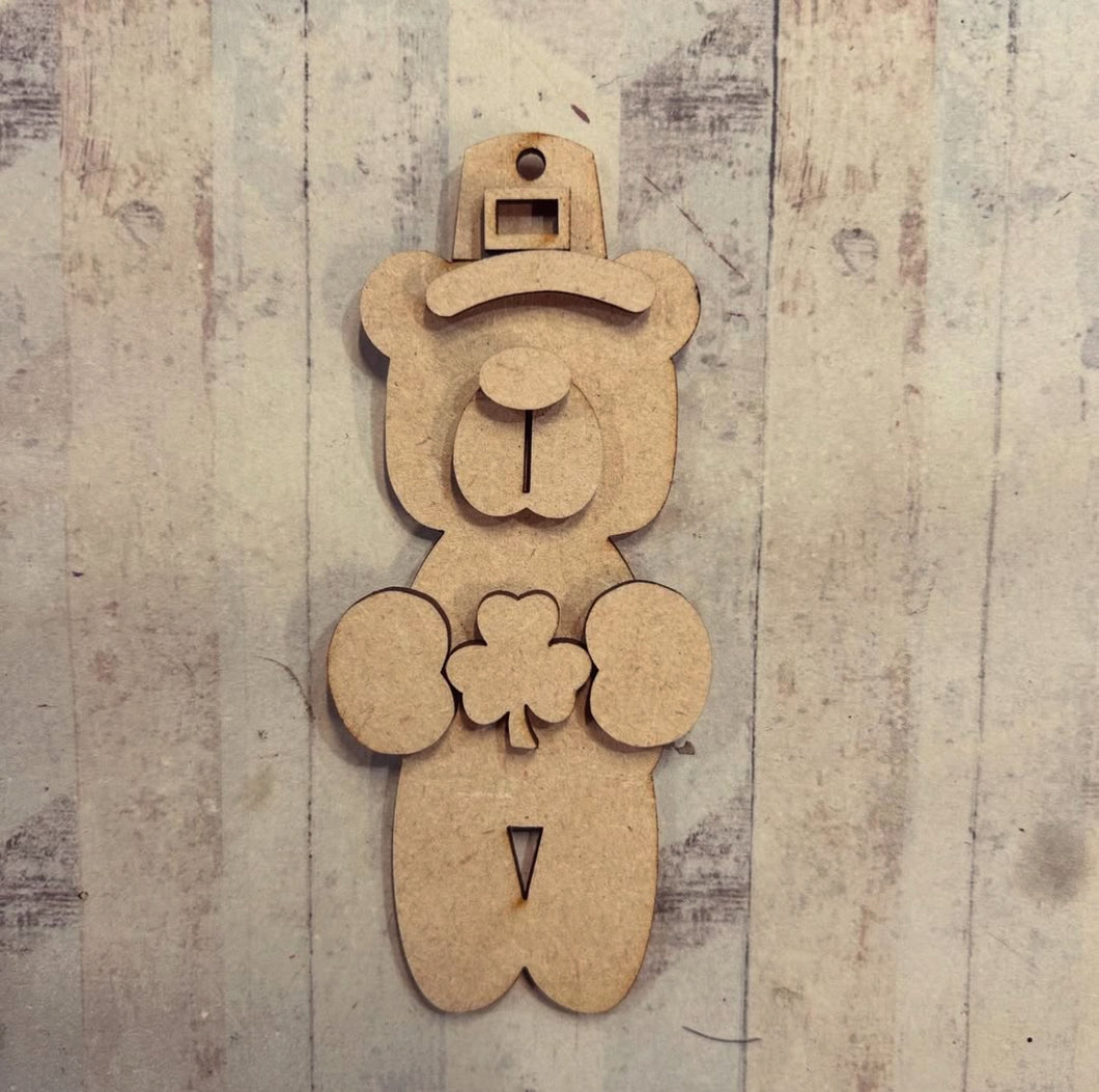 NO544 - MDF 2 Sizes Irish Clover Bear - Olifantjie - Wooden - MDF - Lasercut - Blank - Craft - Kit - Mixed Media - UK