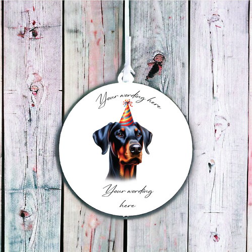 UV713 - Acrylic and UVDTF Personalised Round Hanging  - Dog Party Hat - 27 - Olifantjie - Wooden - MDF - Lasercut - Blank - Craft - Kit - Mixed Media - UK