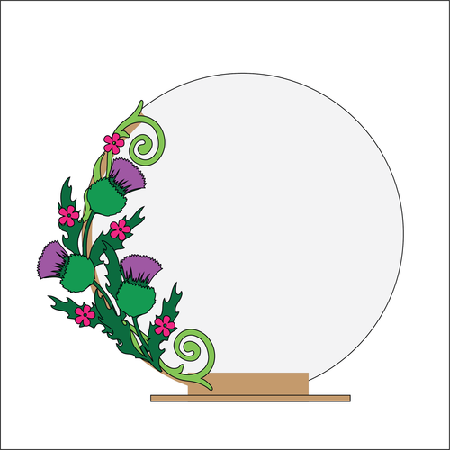 OL4335 - MDF Floral Circle - Freestanding or Hanging/no holes - Acrylic white, or clear or MDF Circle - Thistle - Olifantjie - Wooden - MDF - Lasercut - Blank - Craft - Kit - Mixed Media - UK