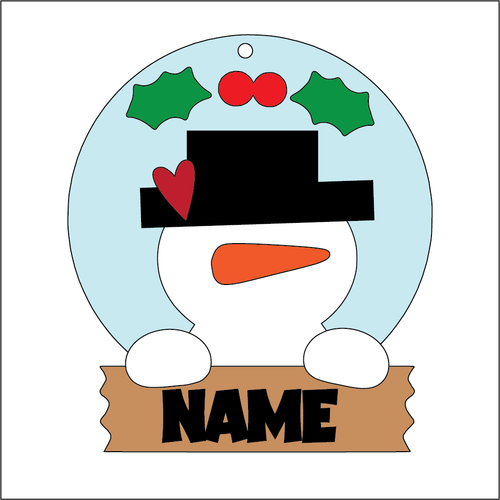 NO256 - MDF 2 Sizes Personalised Christmas Round Snowman Sign Hanging Bauble - Olifantjie - Wooden - MDF - Lasercut - Blank - Craft - Kit - Mixed Media - UK