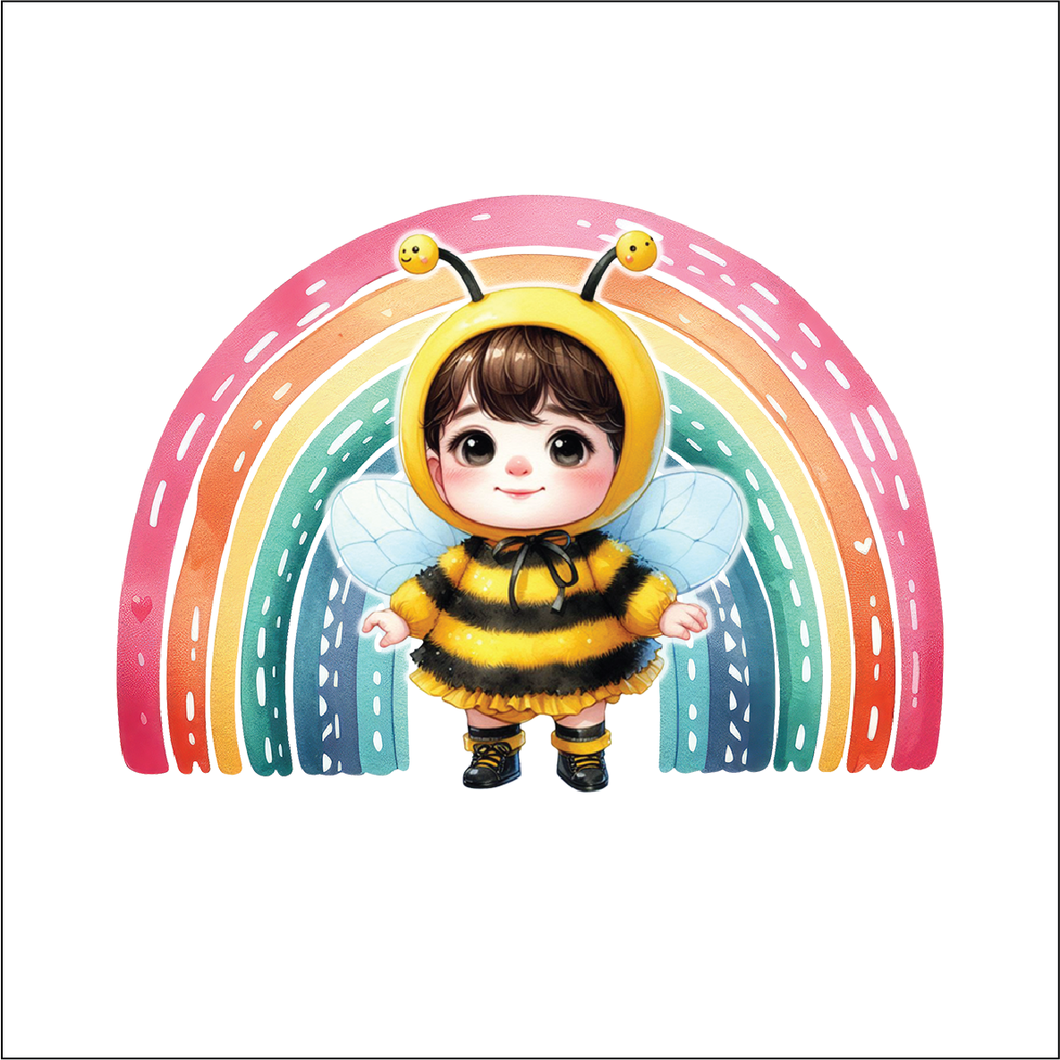 UV067 - UVDTF - Decal only Dress up child bee rainbow - Olifantjie - Wooden - MDF - Lasercut - Blank - Craft - Kit - Mixed Media - UK