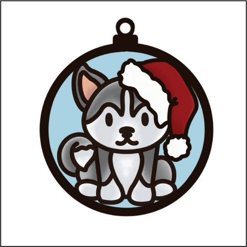 OL5491 - MDF Round Hanging - Doodle Christmas Bauble - Dog 5 - Olifantjie - Wooden - MDF - Lasercut - Blank - Craft - Kit - Mixed Media - UK