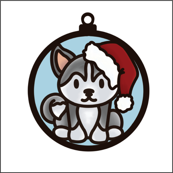 OL5491 - MDF Round Hanging - Doodle Christmas Bauble - Dog 5 - Olifantjie - Wooden - MDF - Lasercut - Blank - Craft - Kit - Mixed Media - UK