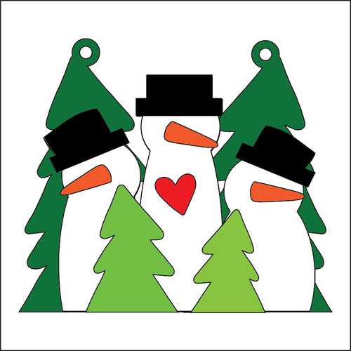 NO257 - MDF 2 Sizes  Christmas  Snowman Trio Forest Hanging Bauble - Olifantjie - Wooden - MDF - Lasercut - Blank - Craft - Kit - Mixed Media - UK