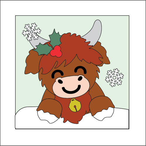 OL5281 - MDF Ladder Insert Tile - Holly Highland Christmas Cow - Olifantjie - Wooden - MDF - Lasercut - Blank - Craft - Kit - Mixed Media - UK