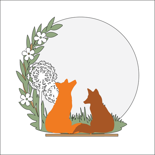 OL4904 - MDF Double Fox & Dandelion Themed Circle - Freestanding or Hanging/no holes - Acrylic white, or clear or MDF Circle - Olifantjie - Wooden - MDF - Lasercut - Blank - Craft - Kit - Mixed Media - UK