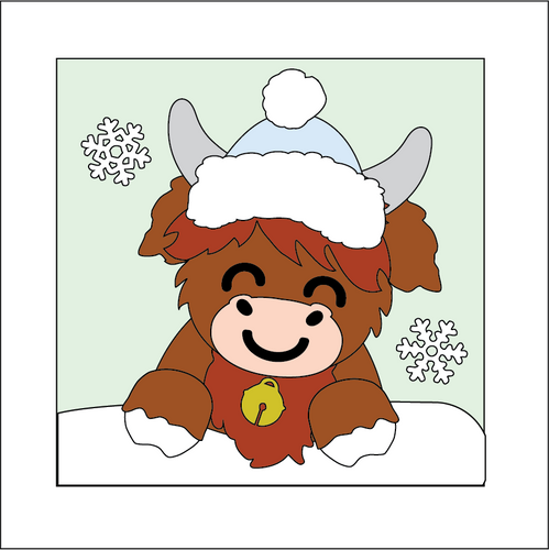 OL5282 - MDF Ladder Insert Tile - Bobble Hat Highland Christmas Cow - Olifantjie - Wooden - MDF - Lasercut - Blank - Craft - Kit - Mixed Media - UK