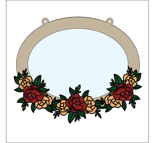 OV014 - MDF Oval Floral Flower Themed Photo Frame With Hanging - Style 1 - Olifantjie - Wooden - MDF - Lasercut - Blank - Craft - Kit - Mixed Media - UK