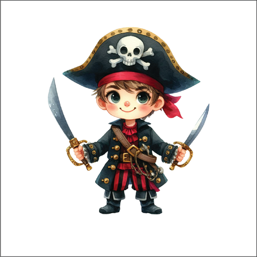 UV068 - UVDTF - Decal only Dress up child pirate - Olifantjie - Wooden - MDF - Lasercut - Blank - Craft - Kit - Mixed Media - UK