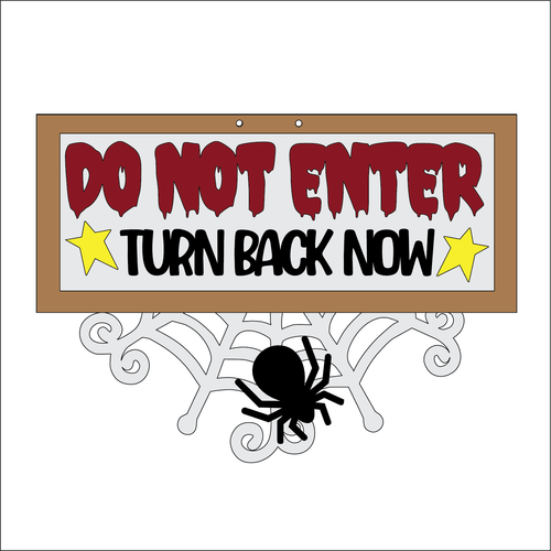 NO197 - MDF Autumn Halloween Turn Back Now Hanging Sign Large - Olifantjie - Wooden - MDF - Lasercut - Blank - Craft - Kit - Mixed Media - UK