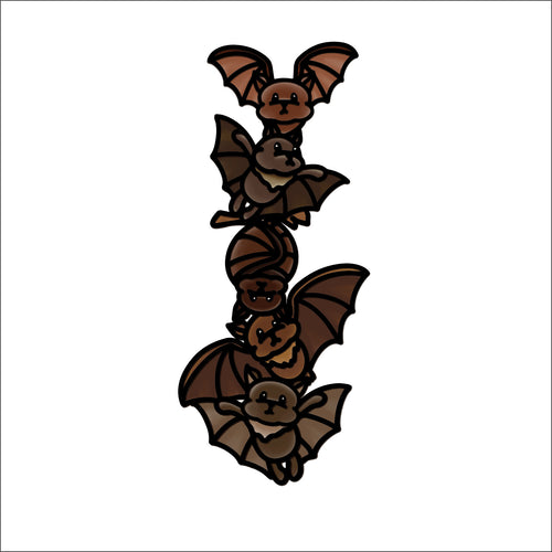 OL4679 - MDF doodle verticle stacked cute animals -  Bats - Olifantjie - Wooden - MDF - Lasercut - Blank - Craft - Kit - Mixed Media - UK