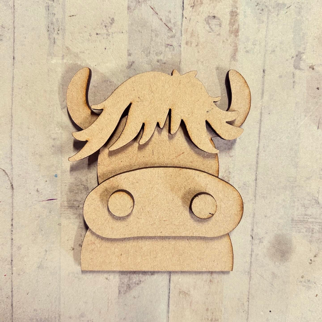 NO122 - MDF Scottish Highland Cow  Magnet Size - Olifantjie - Wooden - MDF - Lasercut - Blank - Craft - Kit - Mixed Media - UK