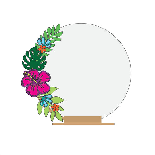 OL5082 - MDF Floral Circle - Freestanding or Hanging/no holes - Acrylic white, or clear or MDF Circle - Tropical - Olifantjie - Wooden - MDF - Lasercut - Blank - Craft - Kit - Mixed Media - UK