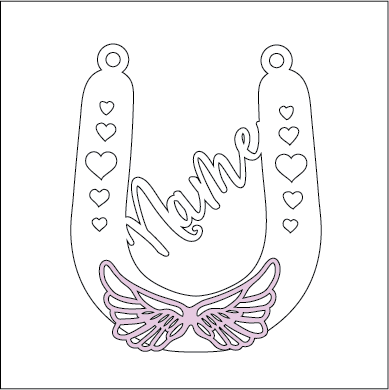 OL4304  - MDF Personalised Horse Shoe with Separate Angel wings Bauble/Hanging - Olifantjie - Wooden - MDF - Lasercut - Blank - Craft - Kit - Mixed Media - UK