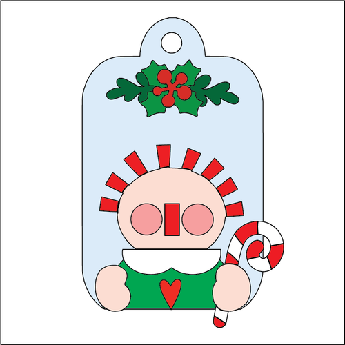 NO389 - MDF 2 Sizes Christmas  Hanging Bauble - Candy Cane Annie Tag - Olifantjie - Wooden - MDF - Lasercut - Blank - Craft - Kit - Mixed Media - UK